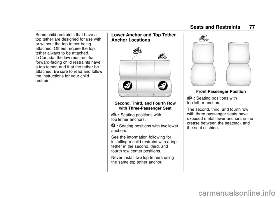 CHEVROLET EXPRESS 2018 Manual PDF Chevrolet Express Owner Manual (GMNA-Localizing-U.S./Canada/Mexico-
11374212) - 2018 - crc - 2/2/18
Seats and Restraints 77
Some child restraints that have a
top tether are designed for use with
or wi CHEVROLET EXPRESS 2018 Manual PDF Chevrolet Express Owner Manual (GMNA-Localizing-U.S./Canada/Mexico-
11374212) - 2018 - crc - 2/2/18
Seats and Restraints 77
Some child restraints that have a
top tether are designed for use with
or wi