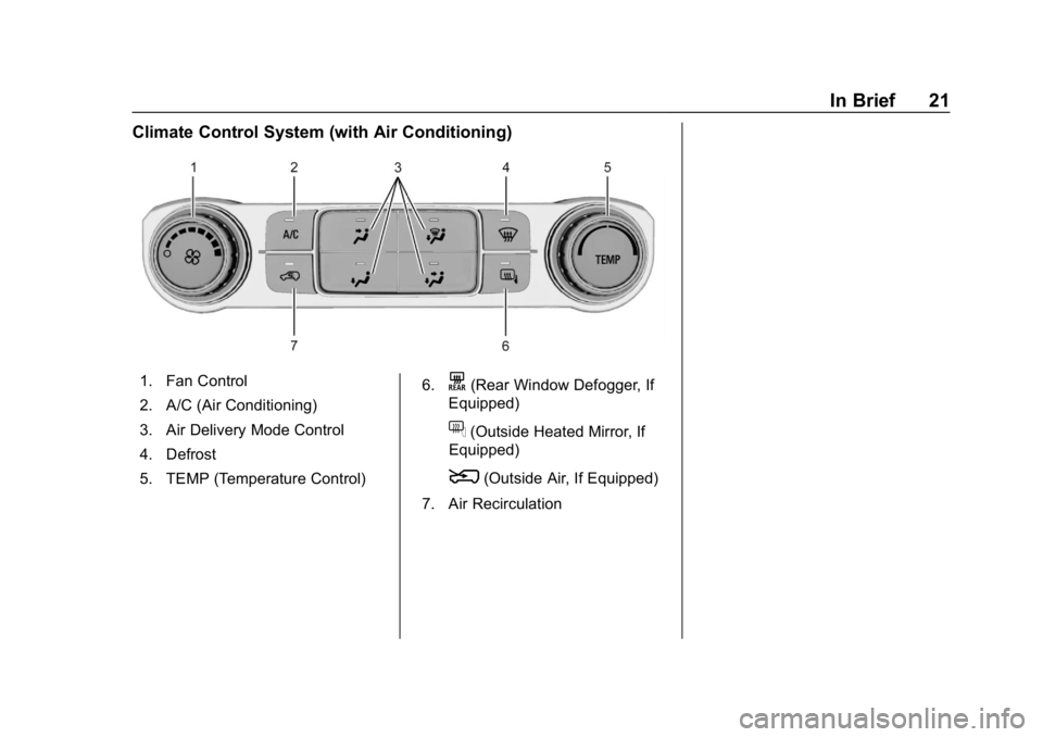 CHEVROLET SILVERADO 2018 Owners Guide Chevrolet Silverado Owner Manual (GMNA-Localizing-U.S./Canada/Mexico-
11349200) - 2018 - CRC - 2/27/18
In Brief 21
Climate Control System (with Air Conditioning)
1. Fan Control
2. A/C (Air Conditionin CHEVROLET SILVERADO 2018 Owners Guide Chevrolet Silverado Owner Manual (GMNA-Localizing-U.S./Canada/Mexico-
11349200) - 2018 - CRC - 2/27/18
In Brief 21
Climate Control System (with Air Conditioning)
1. Fan Control
2. A/C (Air Conditionin