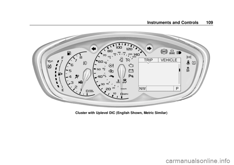 CHEVROLET SONIC 2018  Owners Manual Chevrolet Sonic Owner Manual (GMNA-Localizing-U.S./Canada-11373973) -
2018 - crc - 10/9/17
Instruments and Controls 109
Cluster with Uplevel DIC (English Shown, Metric Similar) 