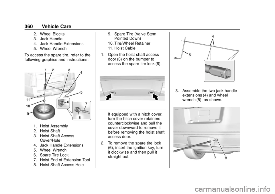 CHEVROLET SUBURBAN 2018 Owners Manual Chevrolet Tahoe/Suburban Owner Manual (GMNA-Localizing-U.S./Canada/
Mexico-11349385) - 2018 - crc - 11/3/17
360 Vehicle Care
2. Wheel Blocks
3. Jack Handle
4. Jack Handle Extensions
5. Wheel Wrench
To CHEVROLET SUBURBAN 2018 Owners Manual Chevrolet Tahoe/Suburban Owner Manual (GMNA-Localizing-U.S./Canada/
Mexico-11349385) - 2018 - crc - 11/3/17
360 Vehicle Care
2. Wheel Blocks
3. Jack Handle
4. Jack Handle Extensions
5. Wheel Wrench
To