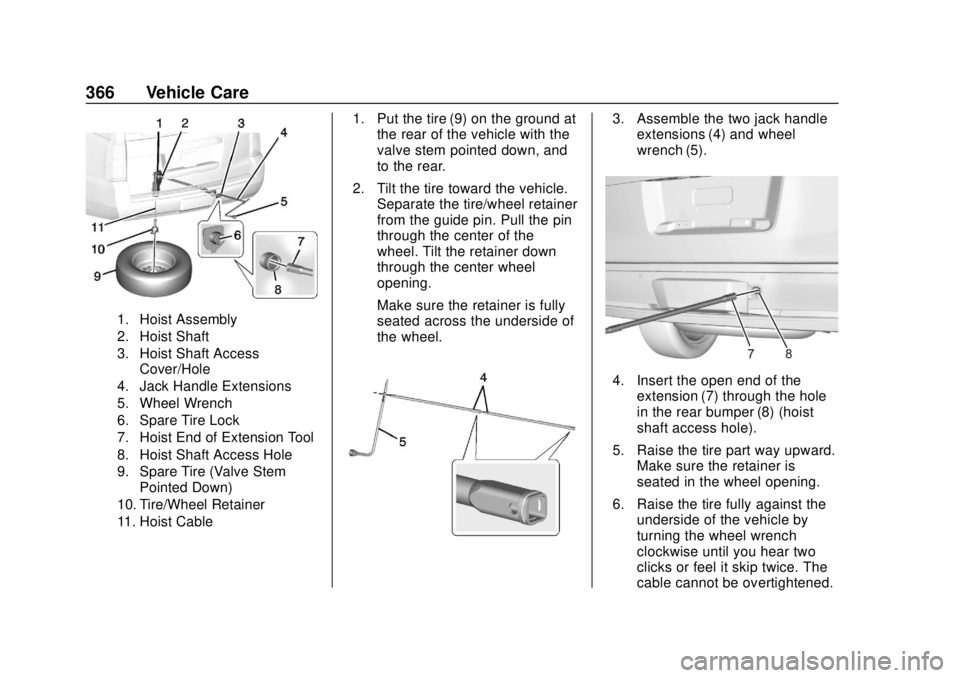 CHEVROLET SUBURBAN 2018 Owners Manual Chevrolet Tahoe/Suburban Owner Manual (GMNA-Localizing-U.S./Canada/
Mexico-11349385) - 2018 - crc - 11/3/17
366 Vehicle Care
1. Hoist Assembly
2. Hoist Shaft
3. Hoist Shaft AccessCover/Hole
4. Jack Ha CHEVROLET SUBURBAN 2018 Owners Manual Chevrolet Tahoe/Suburban Owner Manual (GMNA-Localizing-U.S./Canada/
Mexico-11349385) - 2018 - crc - 11/3/17
366 Vehicle Care
1. Hoist Assembly
2. Hoist Shaft
3. Hoist Shaft AccessCover/Hole
4. Jack Ha