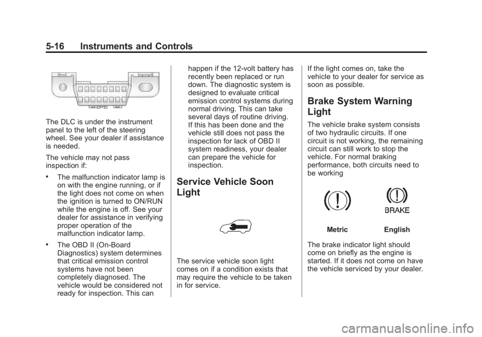 CHEVROLET CAPTIVA SPORT 2015  Owners Manual Black plate (16,1)Chevrolet Captiva Sport Owner Manual (GMNA-Localizing-U.S./Mexico-
7576028) - 2015 - First Edition - 3/21/14
5-16 Instruments and Controls
The DLC is under the instrument
panel to th