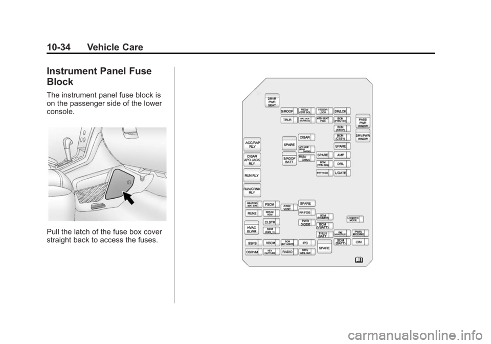 CHEVROLET CAPTIVA SPORT 2015 Owners Manual Black plate (34,1)Chevrolet Captiva Sport Owner Manual (GMNA-Localizing-U.S./Mexico-
7576028) - 2015 - First Edition - 3/21/14
10-34 Vehicle Care
Instrument Panel Fuse
Block
The instrument panel fuse CHEVROLET CAPTIVA SPORT 2015 Owners Manual Black plate (34,1)Chevrolet Captiva Sport Owner Manual (GMNA-Localizing-U.S./Mexico-
7576028) - 2015 - First Edition - 3/21/14
10-34 Vehicle Care
Instrument Panel Fuse
Block
The instrument panel fuse
