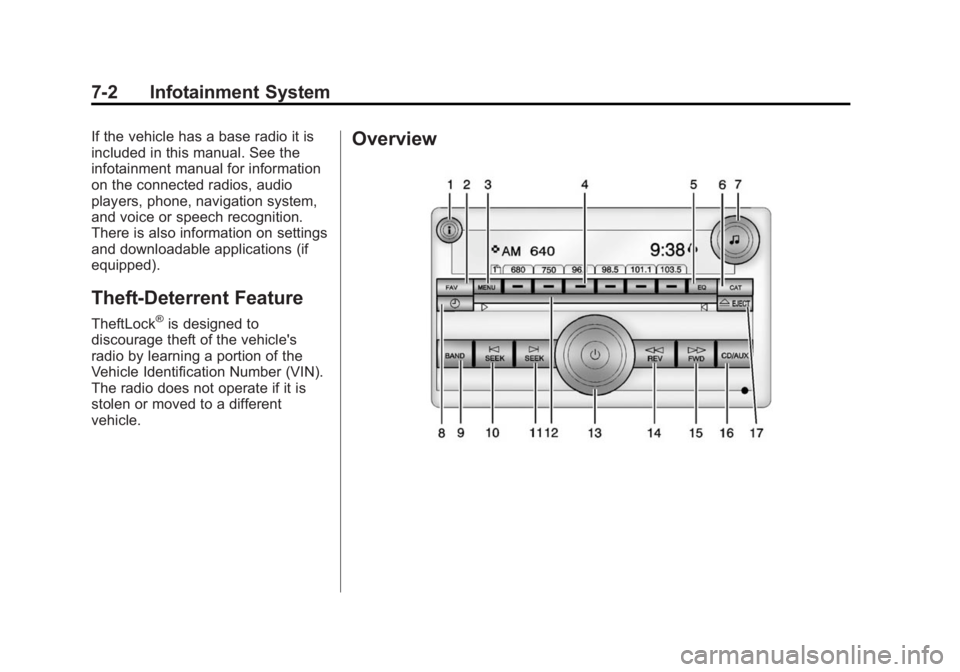 CHEVROLET CAPTIVA SPORT 2014 Owners Manual Black plate (2,1)Chevrolet Captiva Sport Owner Manual (GMNA-Localizing-U.S./Mexico-
6014141) - 2014 - crc - 8/13/13
7-2 Infotainment System
If the vehicle has a base radio it is
included in this manua CHEVROLET CAPTIVA SPORT 2014 Owners Manual Black plate (2,1)Chevrolet Captiva Sport Owner Manual (GMNA-Localizing-U.S./Mexico-
6014141) - 2014 - crc - 8/13/13
7-2 Infotainment System
If the vehicle has a base radio it is
included in this manua