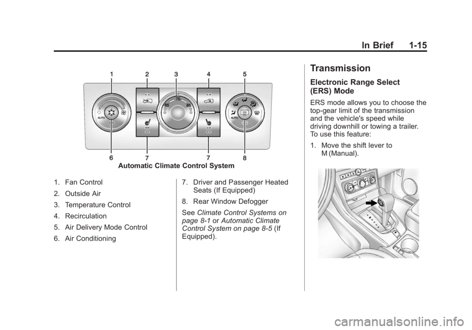 CHEVROLET CAPTIVA SPORT 2014  Owners Manual Black plate (15,1)Chevrolet Captiva Sport Owner Manual (GMNA-Localizing-U.S./Mexico-
6014141) - 2014 - crc - 8/13/13
In Brief 1-15
Automatic Climate Control System
1. Fan Control
2. Outside Air
3. Tem