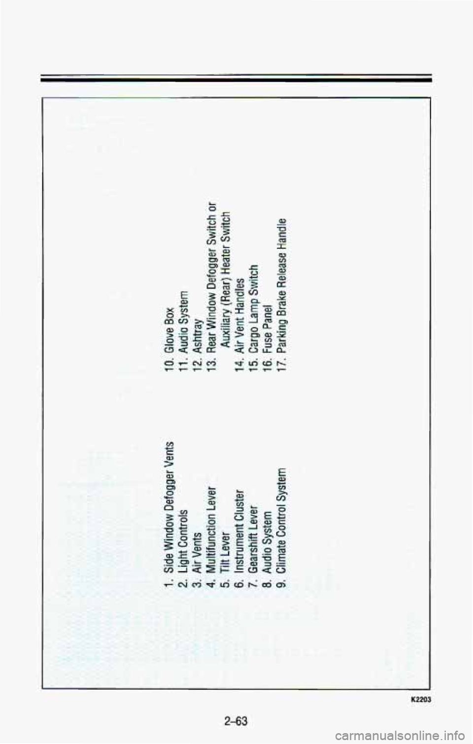 CHEVROLET BLAZER 1993  Owners Manual X 0 rn 
"if 0 
z 
L 0 
& 
a 
0, W 
rc 
3 
3 0 U c 
3 
L 0 
5 v) 
n 
W k 
E 
L W €3 
* 43 L a 
W > 
K2203 
2-63  
