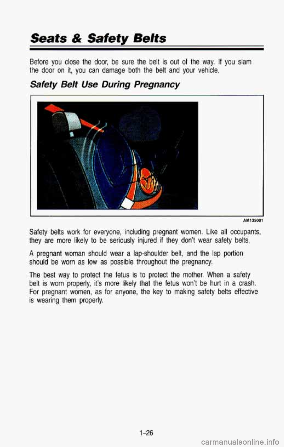 CHEVROLET BLAZER 1993 Owners Guide Seats & Safety Belts
Before you close the door, be sure the belt is out of the way, If you slam
the door on it, you can damage both the belt and your vehicl\
e.
Safety Belt Use D CHEVROLET BLAZER 1993 Owners Guide Seats & Safety Belts
Before you close the door, be sure the belt is out of the way, If you slam
the door on it, you can damage both the belt and your vehicl\
e.
Safety Belt Use D