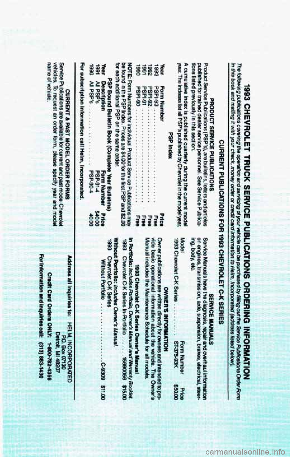 CHEVROLET BLAZER 1993  Owners Manual 