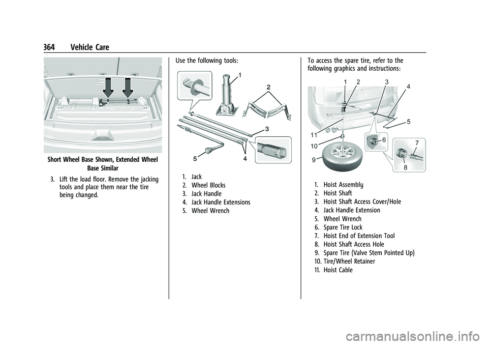 CHEVROLET SUBURBAN 2022  Owners Manual Chevrolet Tahoe/Suburban Owner Manual (GMNA-Localizing-U.S./Canada/
Mexico-15555985) - 2022 - CRC - 12/3/21
364 Vehicle Care
Short Wheel Base Shown, Extended WheelBase Similar
3. Lift the load floor. 