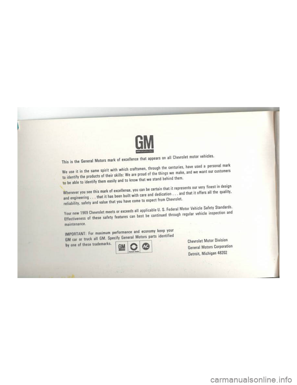 CHEVROLET CAMARO 1969 Owners Manual CHEVROLET CAMARO 1969 Owners Manual