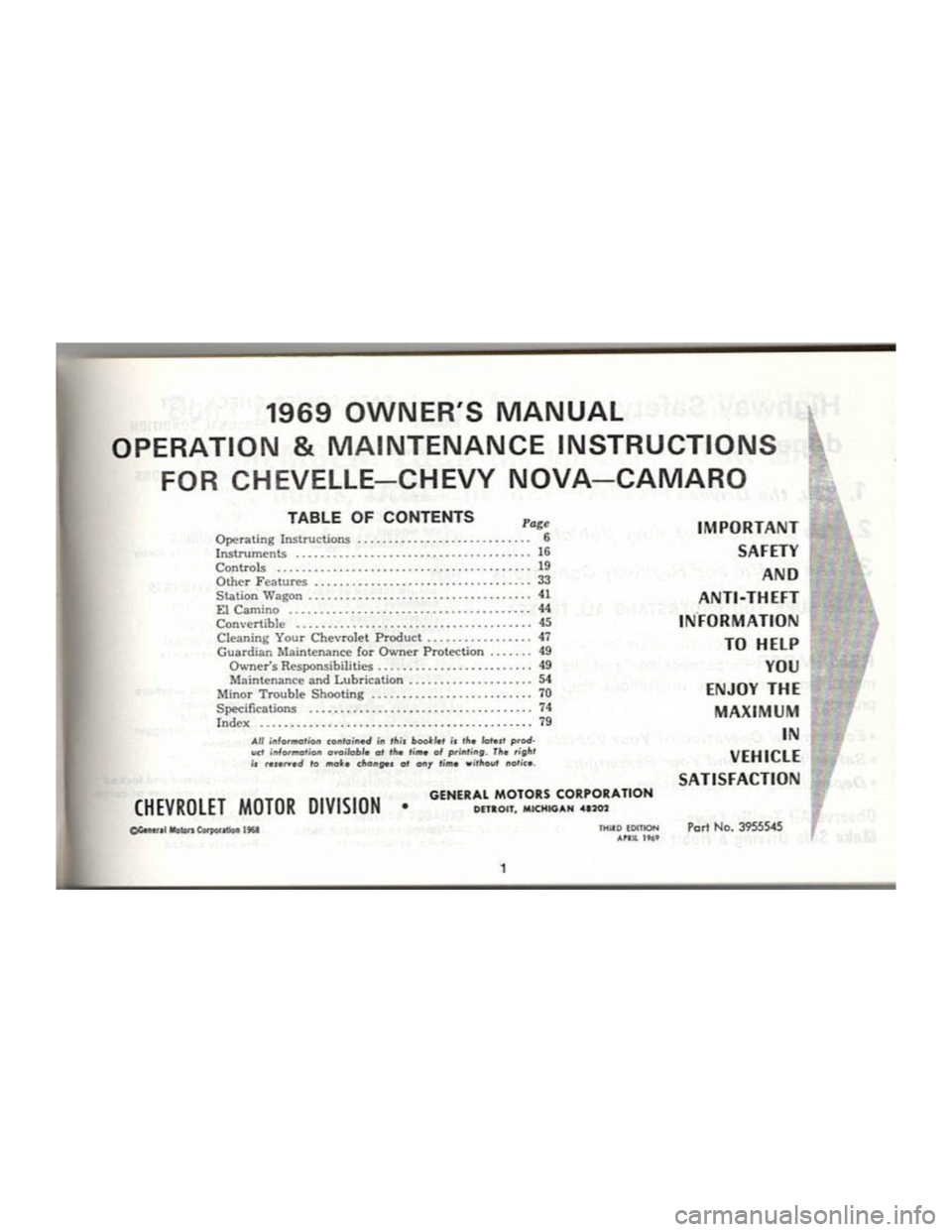 CHEVROLET CAMARO 1969 Owners Manual CHEVROLET CAMARO 1969 Owners Manual