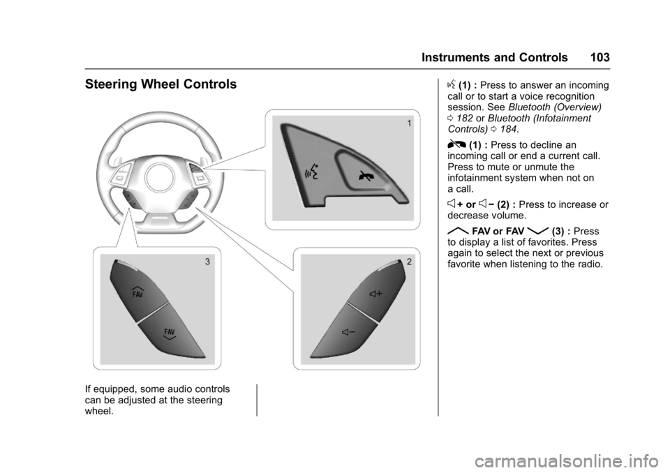 CHEVROLET CAMARO ZL1 2017 Owners Manual Chevrolet Camaro Owner Manual (GMNA-Localizing-U.S./Canada/Mexico-
9804281) - 2017 - crc - 4/25/16
Instruments and Controls 103
Steering Wheel Controls
If equipped, some audio controls
can be adjusted CHEVROLET CAMARO ZL1 2017 Owners Manual Chevrolet Camaro Owner Manual (GMNA-Localizing-U.S./Canada/Mexico-
9804281) - 2017 - crc - 4/25/16
Instruments and Controls 103
Steering Wheel Controls
If equipped, some audio controls
can be adjusted