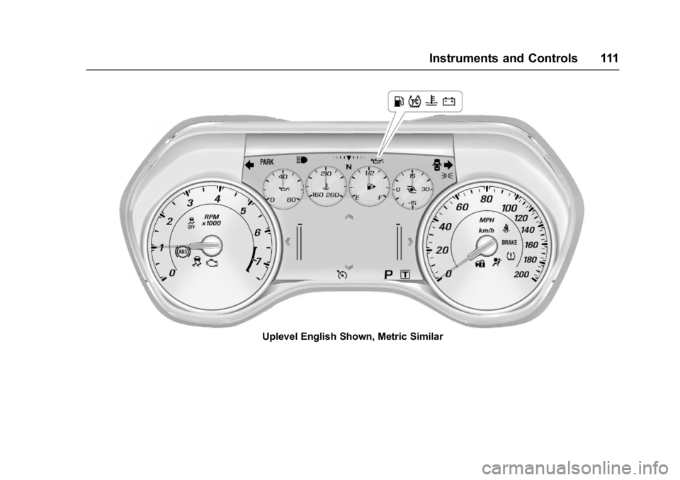 CHEVROLET CAMARO ZL1 2017 Owners Manual Chevrolet Camaro Owner Manual (GMNA-Localizing-U.S./Canada/Mexico-
9804281) - 2017 - crc - 4/25/16
Instruments and Controls 111
Uplevel English Shown, Metric Similar CHEVROLET CAMARO ZL1 2017 Owners Manual Chevrolet Camaro Owner Manual (GMNA-Localizing-U.S./Canada/Mexico-
9804281) - 2017 - crc - 4/25/16
Instruments and Controls 111
Uplevel English Shown, Metric Similar