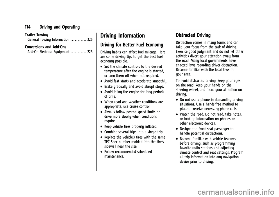CHEVROLET CAMARO 2023 Owners Manual Chevrolet Camaro Owner Manual (GMNA-Localizing-U.S./Canada/Mexico-
16408685) - 2023 - CRC - 3/28/22
174 Driving and Operating
Trailer Towing
General Towing Information . . . . . . . . . . . 226
Conver CHEVROLET CAMARO 2023 Owners Manual Chevrolet Camaro Owner Manual (GMNA-Localizing-U.S./Canada/Mexico-
16408685) - 2023 - CRC - 3/28/22
174 Driving and Operating
Trailer Towing
General Towing Information . . . . . . . . . . . 226
Conver