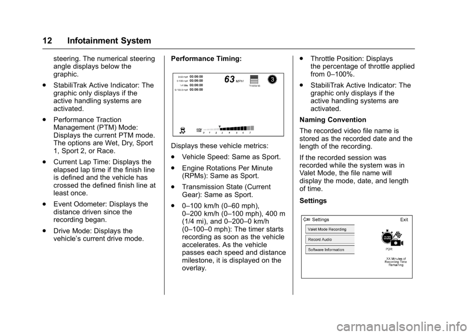 CHEVROLET CAMARO ZL1 2018 User Guide Chevrolet Camaro High Performance Owner Manual Supplemen (GMNA-
Localizing-U.S./Canada/Mexico-11348335) - 2018 - CRC - 4/5/17
12 Infotainment System
steering. The numerical steering
angle displays bel CHEVROLET CAMARO ZL1 2018 User Guide Chevrolet Camaro High Performance Owner Manual Supplemen (GMNA-
Localizing-U.S./Canada/Mexico-11348335) - 2018 - CRC - 4/5/17
12 Infotainment System
steering. The numerical steering
angle displays bel