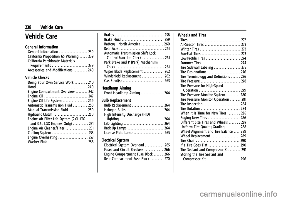CHEVROLET CAMARO 2022 Owners Manual Chevrolet Camaro Owner Manual (GMNA-Localizing-U.S./Canada/Mexico-
14583589) - 2021 - CRC - 3/24/20
238 Vehicle Care
Vehicle Care
General Information
General Information . . . . . . . . . . . . . . . CHEVROLET CAMARO 2022 Owners Manual Chevrolet Camaro Owner Manual (GMNA-Localizing-U.S./Canada/Mexico-
14583589) - 2021 - CRC - 3/24/20
238 Vehicle Care
Vehicle Care
General Information
General Information . . . . . . . . . . . . . . .