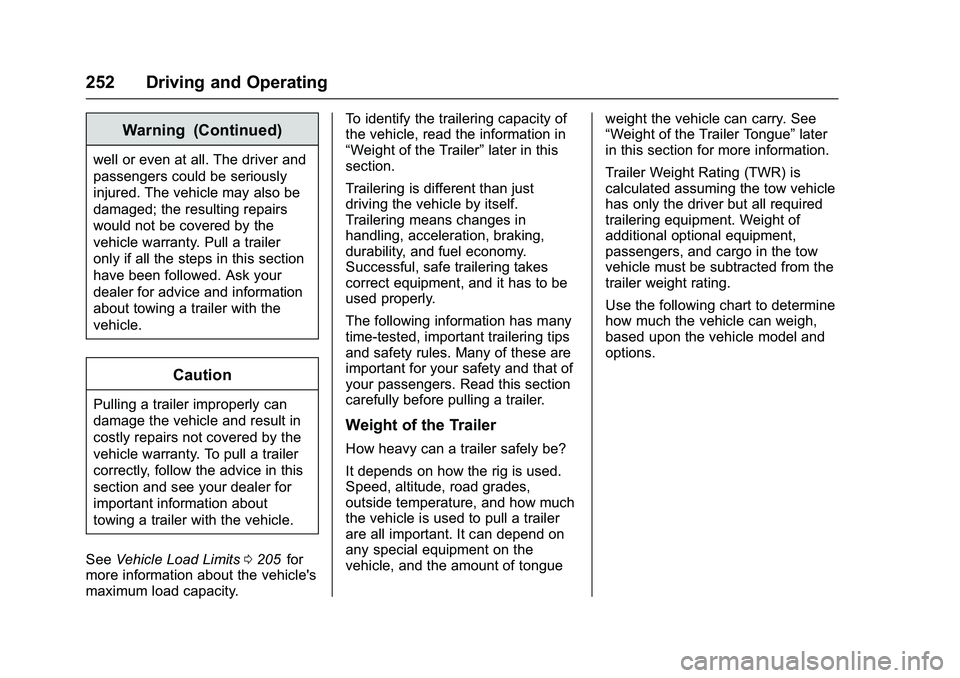 CHEVROLET COLORADO Z71 2016 Owners Manual Chevrolet Colorado Owner Manual (GMNA-Localizing-U.S/Canada/Mexico-
9159327) - 2016 - crc - 8/28/15
252 Driving and Operating
Warning (Continued)
well or even at all. The driver and
passengers could b CHEVROLET COLORADO Z71 2016 Owners Manual Chevrolet Colorado Owner Manual (GMNA-Localizing-U.S/Canada/Mexico-
9159327) - 2016 - crc - 8/28/15
252 Driving and Operating
Warning (Continued)
well or even at all. The driver and
passengers could b