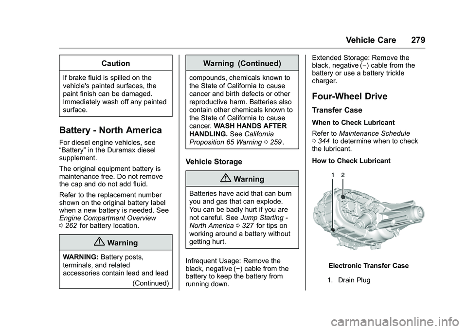 CHEVROLET COLORADO Z71 2016 Owners Manual Chevrolet Colorado Owner Manual (GMNA-Localizing-U.S/Canada/Mexico-
9159327) - 2016 - crc - 8/28/15
Vehicle Care 279
Caution
If brake fluid is spilled on the
vehicle's painted surfaces, the
paint CHEVROLET COLORADO Z71 2016 Owners Manual Chevrolet Colorado Owner Manual (GMNA-Localizing-U.S/Canada/Mexico-
9159327) - 2016 - crc - 8/28/15
Vehicle Care 279
Caution
If brake fluid is spilled on the
vehicle's painted surfaces, the
paint