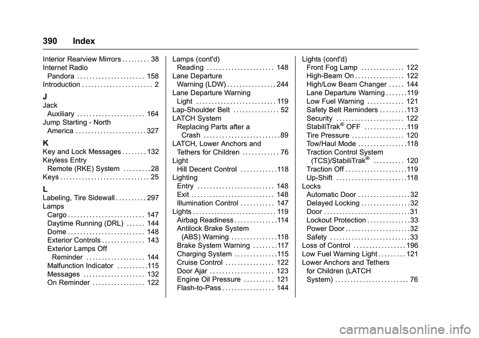 CHEVROLET COLORADO Z71 2016 Owners Manual Chevrolet Colorado Owner Manual (GMNA-Localizing-U.S/Canada/Mexico-
9159327) - 2016 - crc - 8/28/15
390 Index
Interior Rearview Mirrors . . . . . . . . . 38
Internet RadioPandora . . . . . . . . . . . CHEVROLET COLORADO Z71 2016 Owners Manual Chevrolet Colorado Owner Manual (GMNA-Localizing-U.S/Canada/Mexico-
9159327) - 2016 - crc - 8/28/15
390 Index
Interior Rearview Mirrors . . . . . . . . . 38
Internet RadioPandora . . . . . . . . . . .