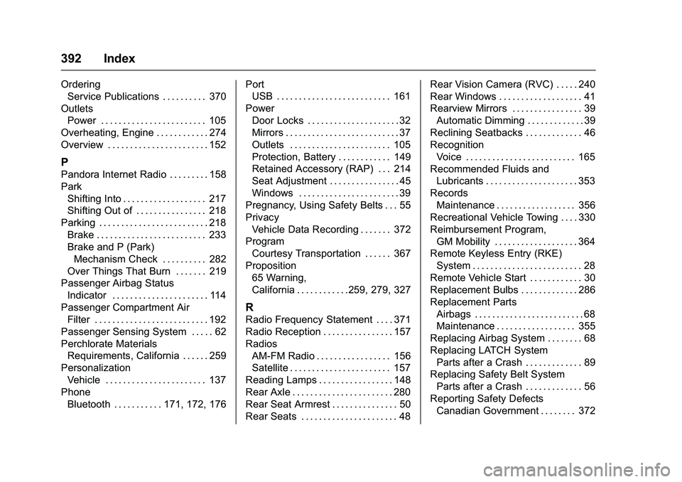 CHEVROLET COLORADO Z71 2016 Owners Manual Chevrolet Colorado Owner Manual (GMNA-Localizing-U.S/Canada/Mexico-
9159327) - 2016 - crc - 8/28/15
392 Index
OrderingService Publications . . . . . . . . . . 370
Outlets Power . . . . . . . . . . . . CHEVROLET COLORADO Z71 2016 Owners Manual Chevrolet Colorado Owner Manual (GMNA-Localizing-U.S/Canada/Mexico-
9159327) - 2016 - crc - 8/28/15
392 Index
OrderingService Publications . . . . . . . . . . 370
Outlets Power . . . . . . . . . . . .