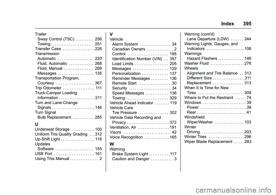 CHEVROLET COLORADO Z71 2016 Owners Manual Chevrolet Colorado Owner Manual (GMNA-Localizing-U.S/Canada/Mexico-
9159327) - 2016 - crc - 8/28/15
Index 395
TrailerSway Control (TSC) . . . . . . . . . . 256
Towing . . . . . . . . . . . . . . . . . CHEVROLET COLORADO Z71 2016 Owners Manual Chevrolet Colorado Owner Manual (GMNA-Localizing-U.S/Canada/Mexico-
9159327) - 2016 - crc - 8/28/15
Index 395
TrailerSway Control (TSC) . . . . . . . . . . 256
Towing . . . . . . . . . . . . . . . . .