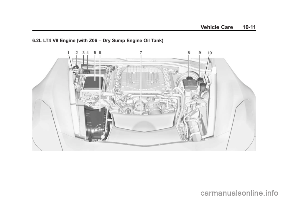 CHEVROLET CORVETTE GRAND SPORT 2015 Owners Manual Black plate (11,1)Chevrolet Corvette Owner Manual (GMNA-Localizing-U.S./Canada/Mexico-
7576293) - 2015 - crc - 6/17/14
Vehicle Care 10-11
6.2L LT4 V8 Engine (with Z06–Dry Sump Engine Oil Tank) CHEVROLET CORVETTE GRAND SPORT 2015 Owners Manual Black plate (11,1)Chevrolet Corvette Owner Manual (GMNA-Localizing-U.S./Canada/Mexico-
7576293) - 2015 - crc - 6/17/14
Vehicle Care 10-11
6.2L LT4 V8 Engine (with Z06–Dry Sump Engine Oil Tank)