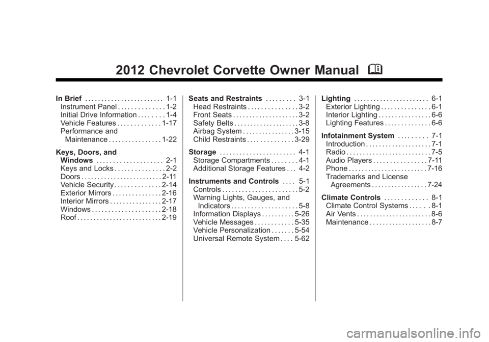 CHEVROLET CORVETTE C6 2012  Owners Manual 