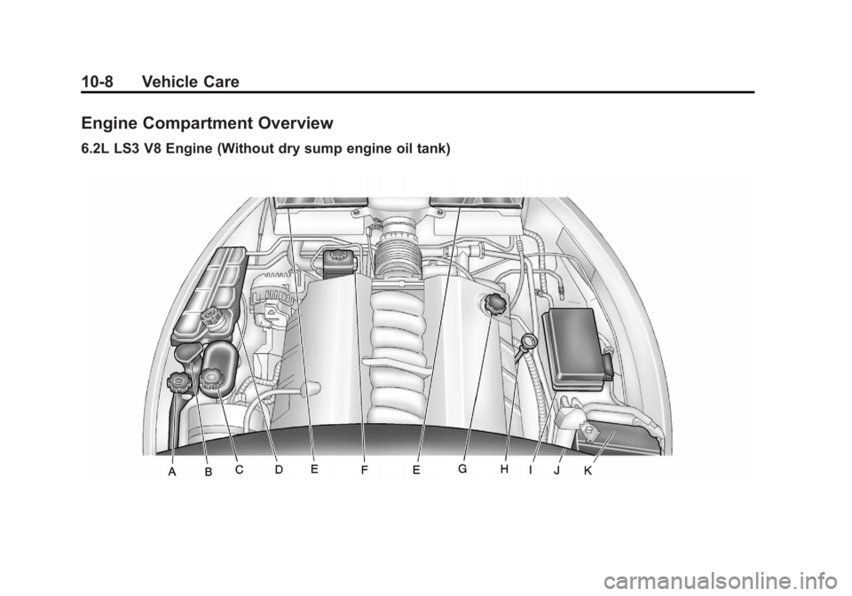 CHEVROLET CORVETTE C6 2012  Owners Manual Black plate (8,1)Chevrolet Corvette Owner Manual - 2012
10-8 Vehicle Care
Engine Compartment Overview
6.2L LS3 V8 Engine (Without dry sump engine oil tank) 