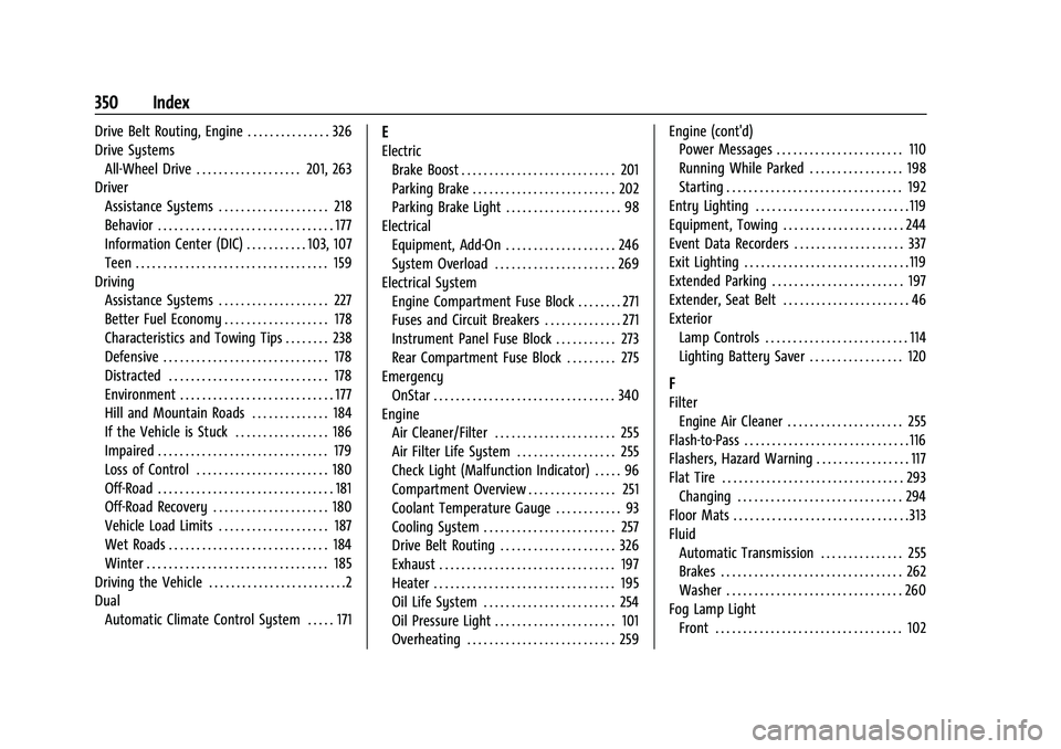 CHEVROLET EQUINOX 2023 Owners Manual Chevrolet Equinox Owner Manual (GMNA-Localizing-U.S./Canada-
16540728) - 2023 - crc - 6/16/22
350 Index
Drive Belt Routing, Engine . . . . . . . . . . . . . . . 326
Drive SystemsAll-Wheel Drive . . . CHEVROLET EQUINOX 2023 Owners Manual Chevrolet Equinox Owner Manual (GMNA-Localizing-U.S./Canada-
16540728) - 2023 - crc - 6/16/22
350 Index
Drive Belt Routing, Engine . . . . . . . . . . . . . . . 326
Drive SystemsAll-Wheel Drive . . .