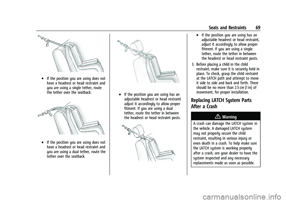 CHEVROLET EQUINOX 2023 Repair Manual Chevrolet Equinox Owner Manual (GMNA-Localizing-U.S./Canada-
16540728) - 2023 - crc - 6/16/22
Seats and Restraints 69
.If the position you are using does not
have a headrest or head restraint and
you CHEVROLET EQUINOX 2023 Repair Manual Chevrolet Equinox Owner Manual (GMNA-Localizing-U.S./Canada-
16540728) - 2023 - crc - 6/16/22
Seats and Restraints 69
.If the position you are using does not
have a headrest or head restraint and
you
