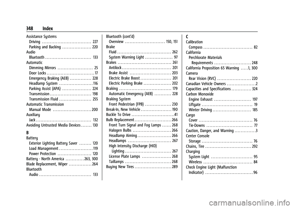 CHEVROLET EQUINOX 2022  Owners Manual Chevrolet Equinox Owner Manual (GMNA-Localizing-U.S./Canada-
16540728) - 2023 - crc - 6/16/22
348 Index
Assistance SystemsDriving . . . . . . . . . . . . . . . . . . . . . . . . . . . . . . . . 227
Pa