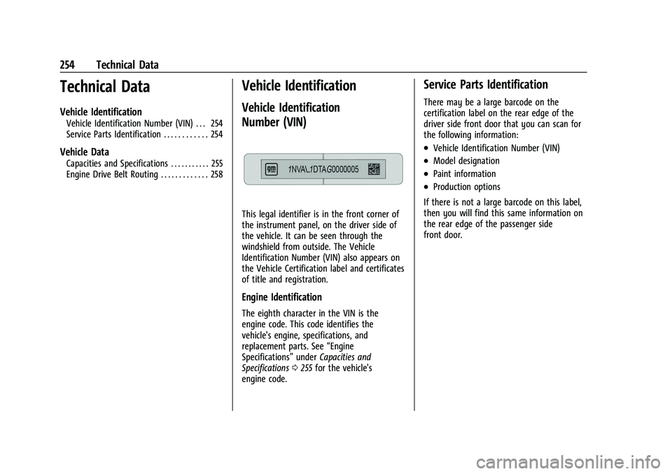 CHEVROLET EXPRESS 2022 Owners Manual Chevrolet Express Owner Manual (GMNA-Localizing-U.S./Canada/Mexico-
15555951) - 2022 - CRC - 1/27/22
254 Technical Data
Technical Data
Vehicle Identification
Vehicle Identification Number (VIN) . . . CHEVROLET EXPRESS 2022 Owners Manual Chevrolet Express Owner Manual (GMNA-Localizing-U.S./Canada/Mexico-
15555951) - 2022 - CRC - 1/27/22
254 Technical Data
Technical Data
Vehicle Identification
Vehicle Identification Number (VIN) . . .