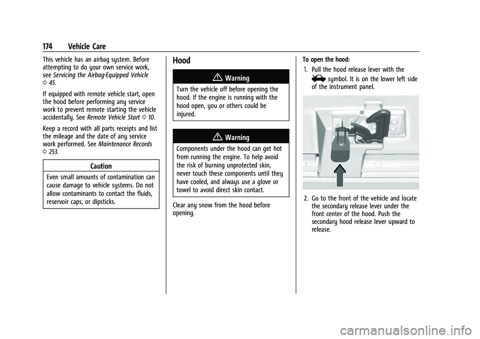 CHEVROLET EXPRESS 2021  Owners Manual Chevrolet Express Owner Manual (GMNA-Localizing-U.S./Canada/Mexico-
15555951) - 2022 - CRC - 1/27/22
174 Vehicle Care
This vehicle has an airbag system. Before
attempting to do your own service work,
