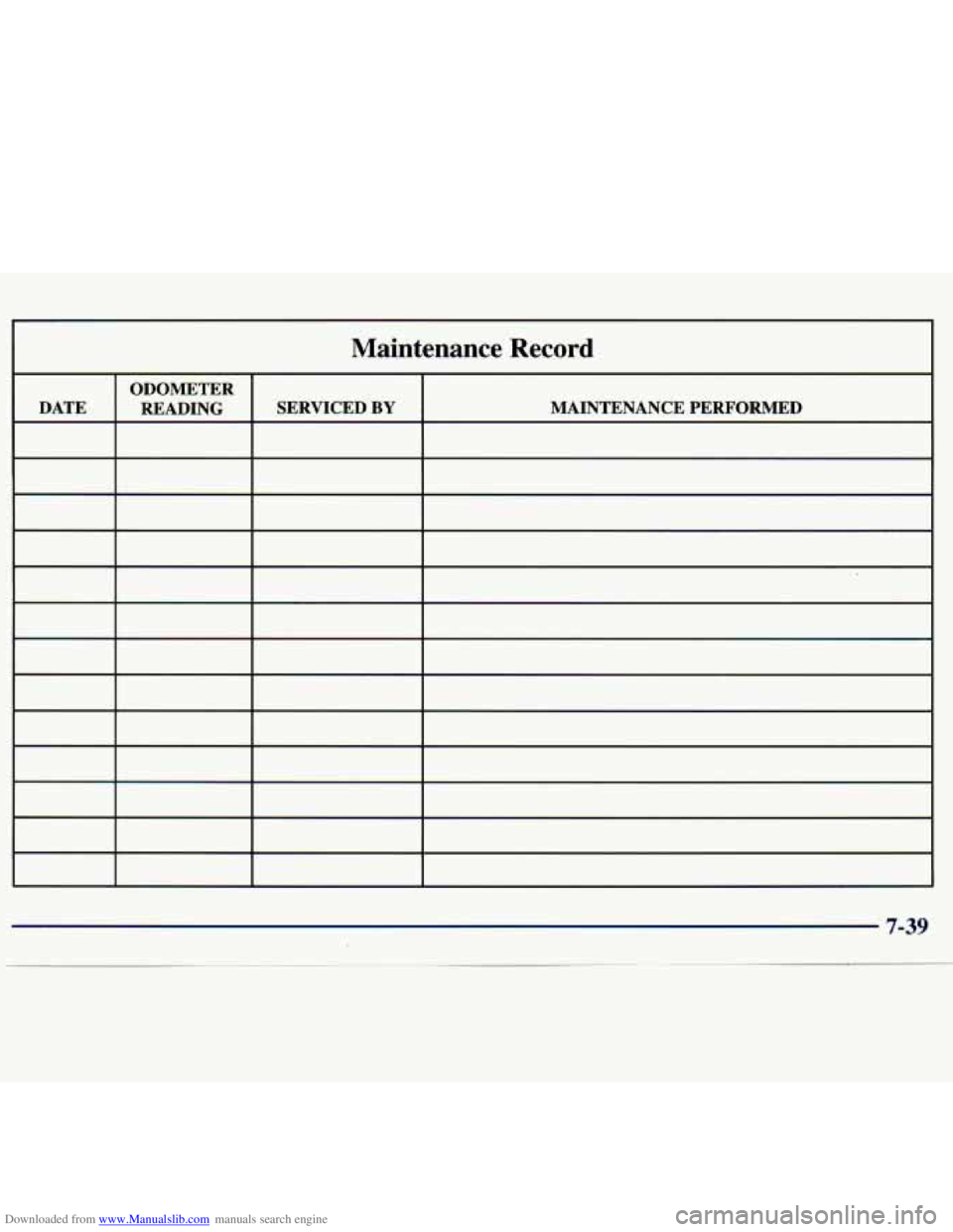CHEVROLET MALIBU 1998 Owners Manual Downloaded from www.Manualslib.com manuals search engine Maintenance Record CHEVROLET MALIBU 1998 Owners Manual Downloaded from www.Manualslib.com manuals search engine Maintenance Record