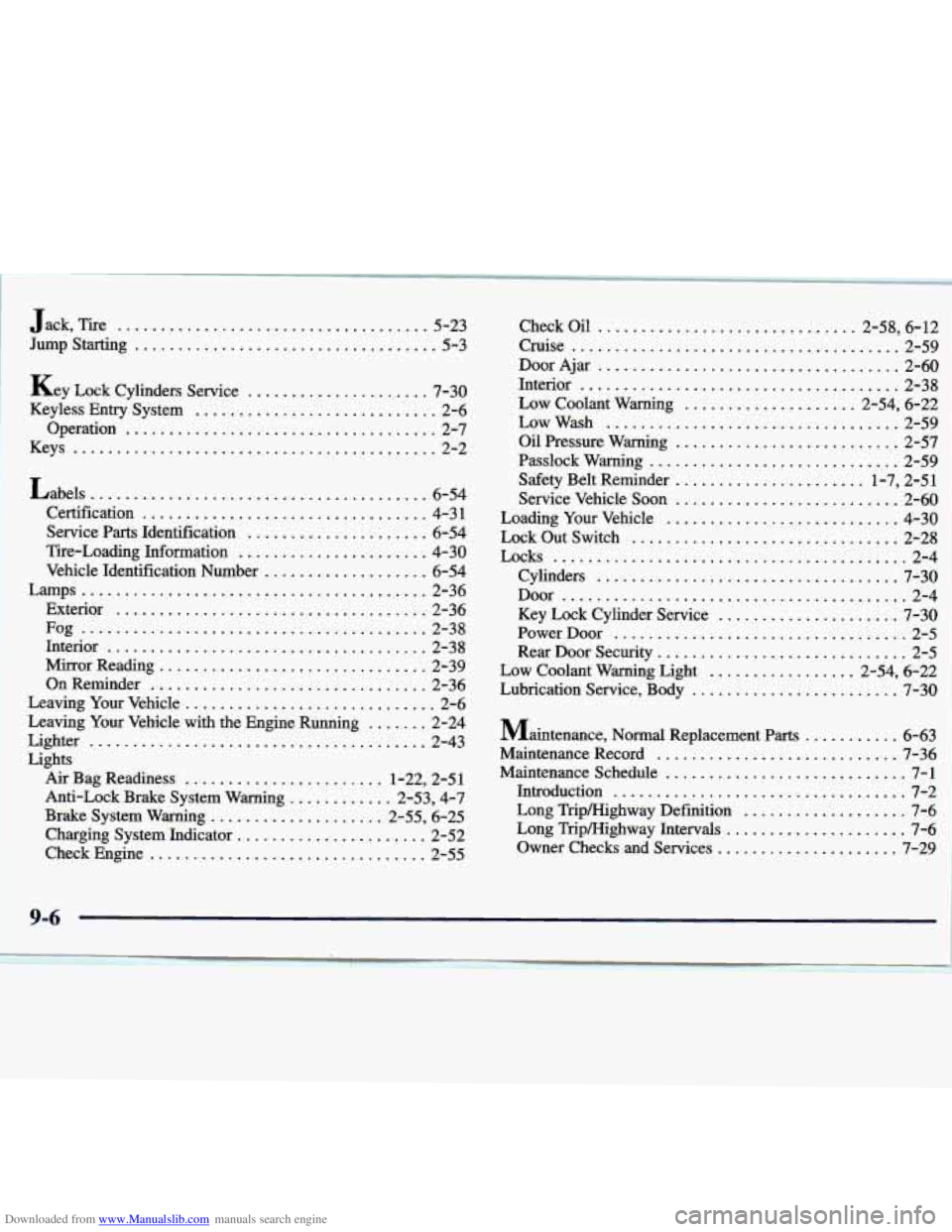 CHEVROLET MALIBU 1998 Owners Manual Downloaded from www.Manualslib.com manuals search engine Jack Tire .................................... 5-23
Jnmp S-g ................................... 5-3
Key Lock Cyfidem service ............... CHEVROLET MALIBU 1998 Owners Manual Downloaded from www.Manualslib.com manuals search engine Jack Tire .................................... 5-23
Jnmp S-g ................................... 5-3
Key Lock Cyfidem service ...............