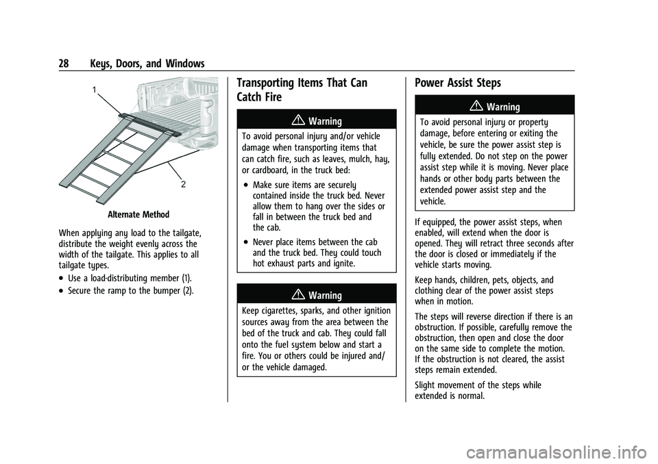 CHEVROLET SILVERADO 1500 2023 Owners Manual Chevrolet Silverado 1500 Owner Manual (GMNA-Localizing-U.S./Canada/
Mexico/Paraguay-16515119) - 2023 - CRC - 6/2/22
28 Keys, Doors, and Windows
Alternate Method
When applying any load to the tailgate,