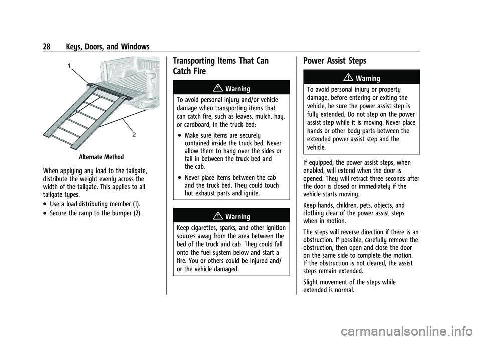 CHEVROLET SILVERADO 1500 2023  Owners Manual Chevrolet Silverado 1500 Owner Manual (GMNA-Localizing-U.S./Canada/
Mexico/Paraguay-16515119) - 2023 - CRC - 6/2/22
28 Keys, Doors, and Windows
Alternate Method
When applying any load to the tailgate,