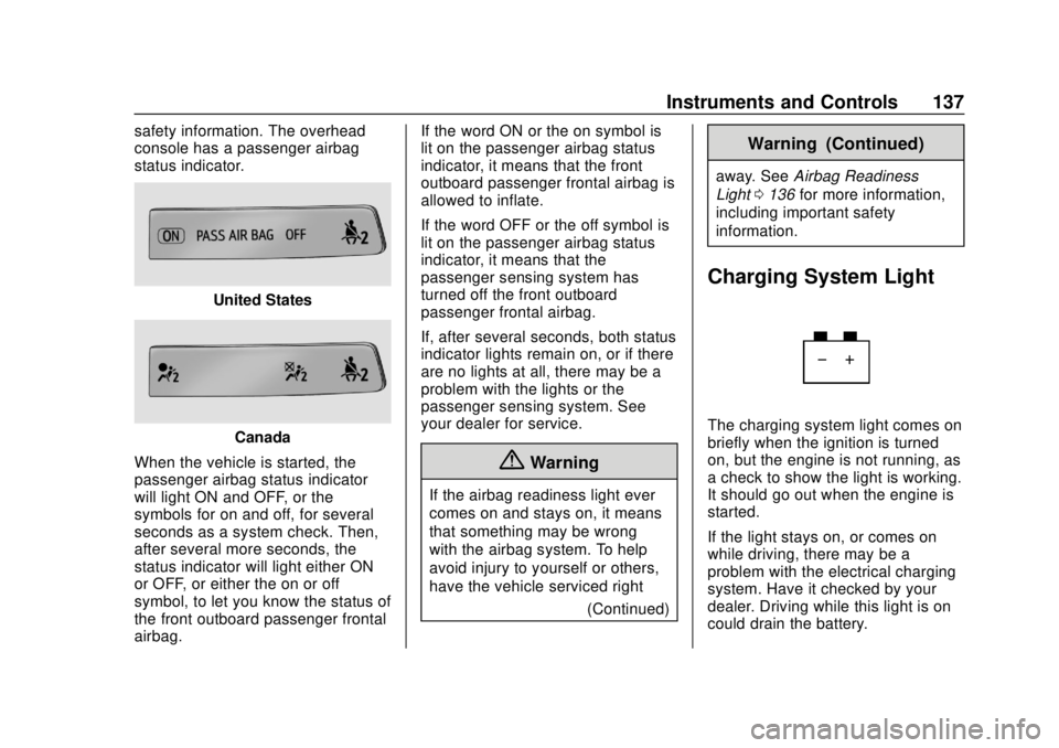 CHEVROLET SILVERADO 2500 2020 Owners Manual Chevrolet Silverado Owner Manual (GMNA-Localizing-U.S./Canada/Mexico-
13337620) - 2020 - CRC - 4/2/19
Instruments and Controls 137
safety information. The overhead
console has a passenger airbag
statu CHEVROLET SILVERADO 2500 2020 Owners Manual Chevrolet Silverado Owner Manual (GMNA-Localizing-U.S./Canada/Mexico-
13337620) - 2020 - CRC - 4/2/19
Instruments and Controls 137
safety information. The overhead
console has a passenger airbag
statu