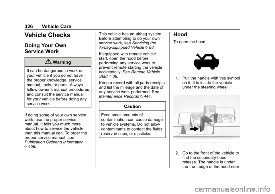 CHEVROLET SILVERADO 2500 2019 Owners Manual Chevrolet Silverado LD 1500 and Silverado 2500/3500 Owner Manual (GMNA-
Localizing-U.S./Canada-12162993) - 2019 - crc - 4/4/18
326 Vehicle Care
Vehicle Checks
Doing Your Own
Service Work
{Warning
It c CHEVROLET SILVERADO 2500 2019 Owners Manual Chevrolet Silverado LD 1500 and Silverado 2500/3500 Owner Manual (GMNA-
Localizing-U.S./Canada-12162993) - 2019 - crc - 4/4/18
326 Vehicle Care
Vehicle Checks
Doing Your Own
Service Work
{Warning
It c