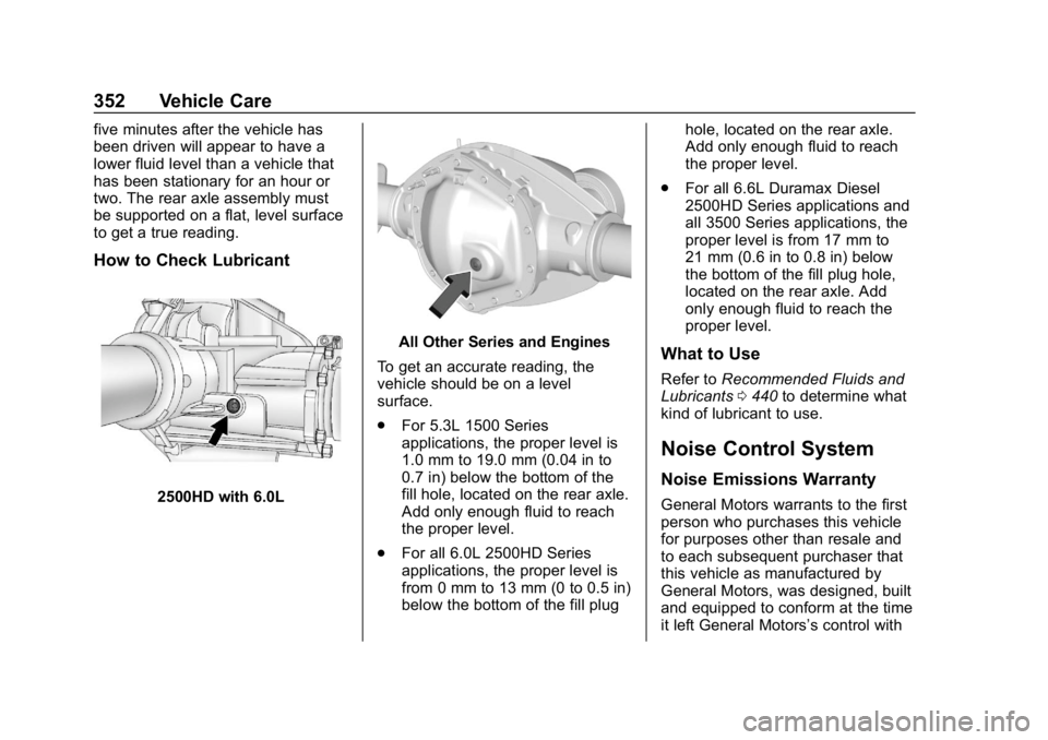 CHEVROLET SILVERADO 2500 2019  Owners Manual Chevrolet Silverado LD 1500 and Silverado 2500/3500 Owner Manual (GMNA-
Localizing-U.S./Canada-12162993) - 2019 - crc - 4/4/18
352 Vehicle Care
five minutes after the vehicle has
been driven will appe