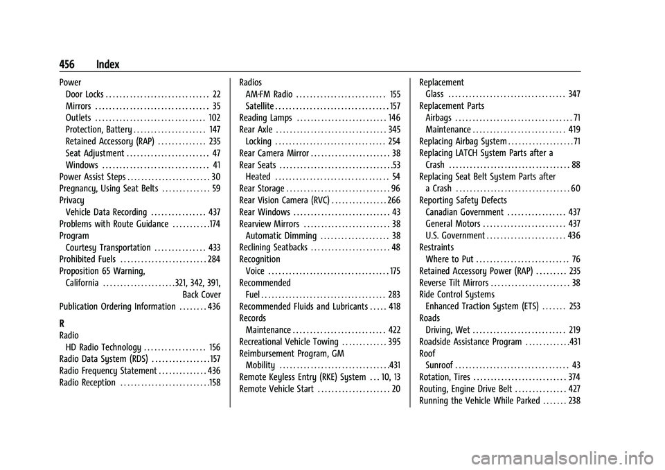 CHEVROLET SILVERADO 1500 2022  Owners Manual Chevrolet Silverado 1500 Owner Manual (GMNA-Localizing-U.S./Canada/-
Mexico/Paraguay-14632303) - 2021 - CRC - 11/9/20
456 Index
PowerDoor Locks . . . . . . . . . . . . . . . . . . . . . . . . . . . . 