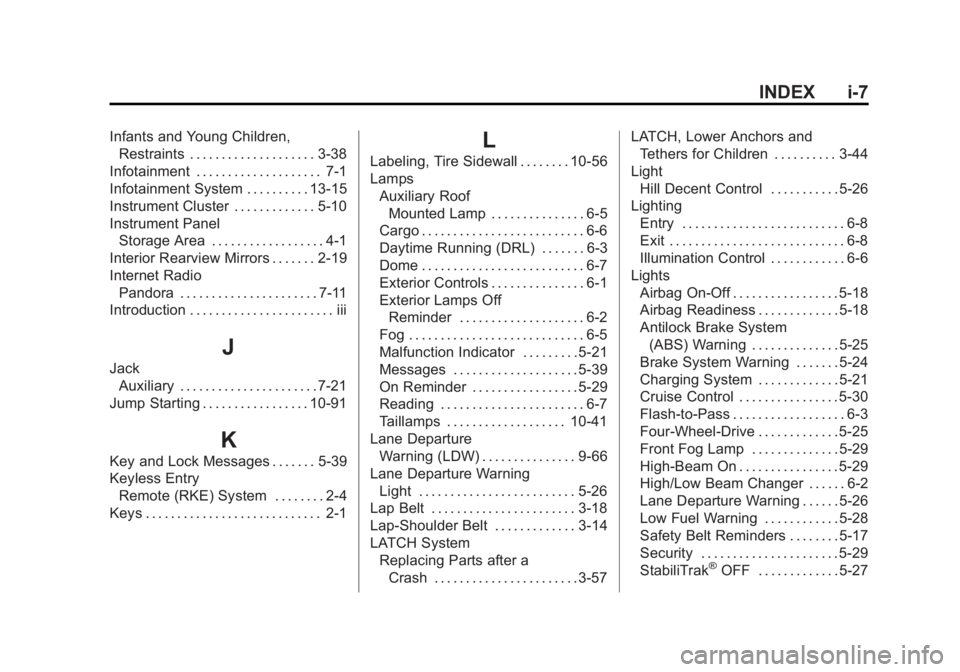 CHEVROLET SILVERADO 1500 2015 Owners Manual Black plate (7,1)Chevrolet 2015i Silverado Owner Manual (GMNA-Localizing-U.S./Canada/
Mexico-8425172) - 2015 - CRC - 6/20/14
INDEX i-7
Infants and Young Children,Restraints . . . . . . . . . . . . . . CHEVROLET SILVERADO 1500 2015 Owners Manual Black plate (7,1)Chevrolet 2015i Silverado Owner Manual (GMNA-Localizing-U.S./Canada/
Mexico-8425172) - 2015 - CRC - 6/20/14
INDEX i-7
Infants and Young Children,Restraints . . . . . . . . . . . . . .