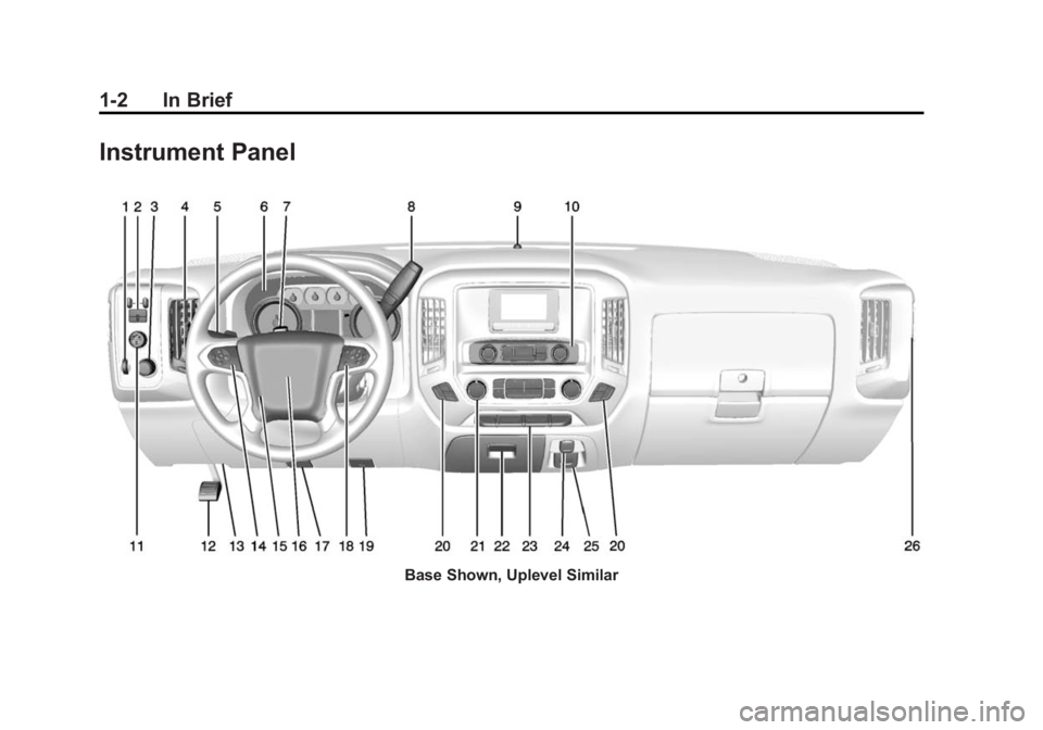 CHEVROLET SILVERADO 1500 2014 Owners Manual Black plate (2,1)Chevrolet Silverado Owner Manual (GMNA-Localizing-U.S./Canada/Mexico-
5853506) - 2014 - CRC 3rd Edition - 8/28/13
1-2 In Brief
Instrument Panel
Base Shown, Uplevel Similar CHEVROLET SILVERADO 1500 2014 Owners Manual Black plate (2,1)Chevrolet Silverado Owner Manual (GMNA-Localizing-U.S./Canada/Mexico-
5853506) - 2014 - CRC 3rd Edition - 8/28/13
1-2 In Brief
Instrument Panel
Base Shown, Uplevel Similar