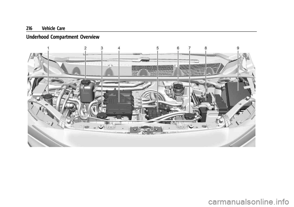 CHEVROLET BOLT EV 2023 Owners Manual Chevrolet BOLT EV Owner Manual (GMNA-Localizing-U.S./Canada-
16404388) - 2023 - CRC - 3/7/22
216 Vehicle Care
Underhood Compartment Overview CHEVROLET BOLT EV 2023 Owners Manual Chevrolet BOLT EV Owner Manual (GMNA-Localizing-U.S./Canada-
16404388) - 2023 - CRC - 3/7/22
216 Vehicle Care
Underhood Compartment Overview