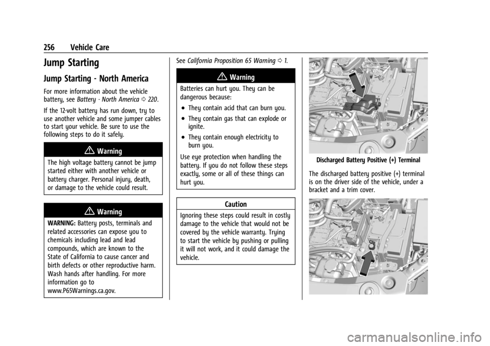 CHEVROLET BOLT EV 2023 Owners Manual Chevrolet BOLT EV Owner Manual (GMNA-Localizing-U.S./Canada-
16404388) - 2023 - CRC - 3/7/22
256 Vehicle Care
Jump Starting
Jump Starting - North America
For more information about the vehicle
battery CHEVROLET BOLT EV 2023 Owners Manual Chevrolet BOLT EV Owner Manual (GMNA-Localizing-U.S./Canada-
16404388) - 2023 - CRC - 3/7/22
256 Vehicle Care
Jump Starting
Jump Starting - North America
For more information about the vehicle
battery