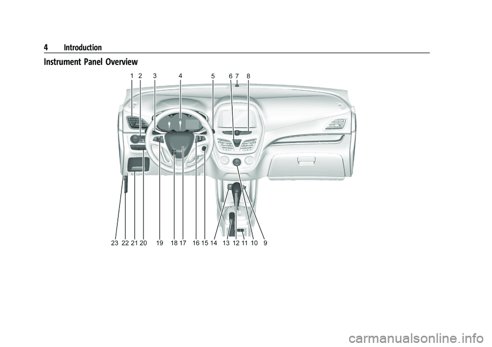 CHEVROLET SPARK 2022  Owners Manual Chevrolet Spark Owner Manual (GMNA-Localizing-U.S./Canada-14622955) -
2021 - CRC - 8/17/20
4 Introduction
Instrument Panel Overview 