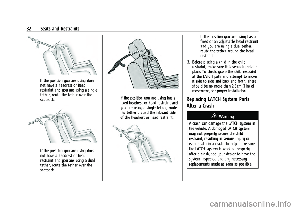 CHEVROLET TAHOE 2022  Owners Manual Chevrolet Tahoe/Suburban Owner Manual (GMNA-Localizing-U.S./Canada/
Mexico-13690484) - 2021 - crc - 8/17/20
82 Seats and Restraints
If the position you are using does
not have a headrest or head
restr