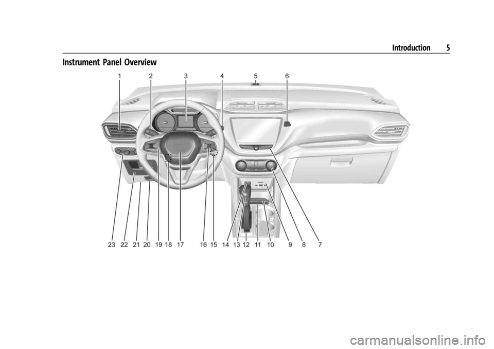 CHEVROLET TRAILBLAZER 2023  Owners Manual Chevrolet Trailblazer Owner Manual (GMNA-Localizing-U.S./Canada-
16263960) - 2023 - CRC - 2/23/22
Introduction 5
Instrument Panel Overview 