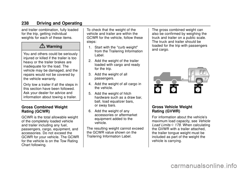 CHEVROLET TRAVERSE 2022 Owners Manual Chevrolet Traverse Owner Manual (GMNA-Localizing-U.S./Canada/Mexico-
13527526) - 2020 - CRC - 9/5/19
238 Driving and Operating
and trailer combination, fully loaded
for the trip, getting individual
we CHEVROLET TRAVERSE 2022 Owners Manual Chevrolet Traverse Owner Manual (GMNA-Localizing-U.S./Canada/Mexico-
13527526) - 2020 - CRC - 9/5/19
238 Driving and Operating
and trailer combination, fully loaded
for the trip, getting individual
we