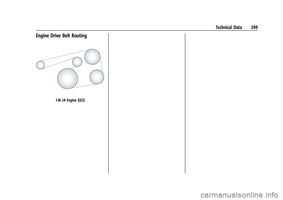 CHEVROLET TRAX 2022  Owners Manual Chevrolet TRAX Owner Manual (GMNA-Localizing-U.S./Canada-15498927) -
2022 - CRC - 5/27/21
Technical Data 249
Engine Drive Belt Routing
1.4L L4 Engine (LE2) 